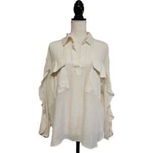 Briefly 2X Ivory Flowy Sheer Gauze Ruffle Sleeve Shirt Made In France Romantic